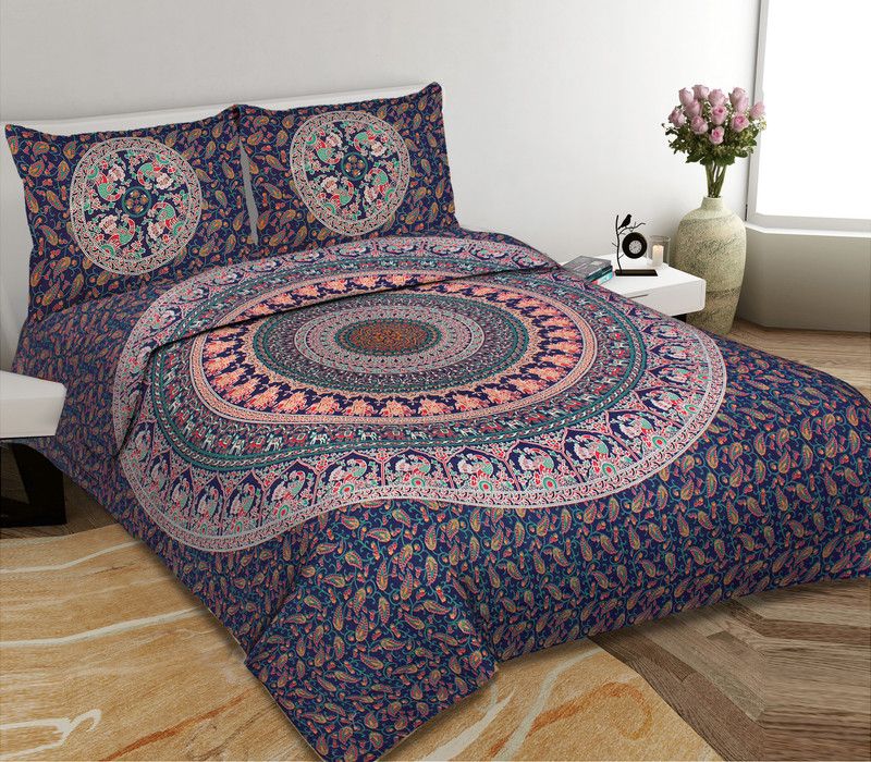 Tirhut 450 TC Cotton Double Printed Flat Bedsheet  (Pack of 1, Multicolor)