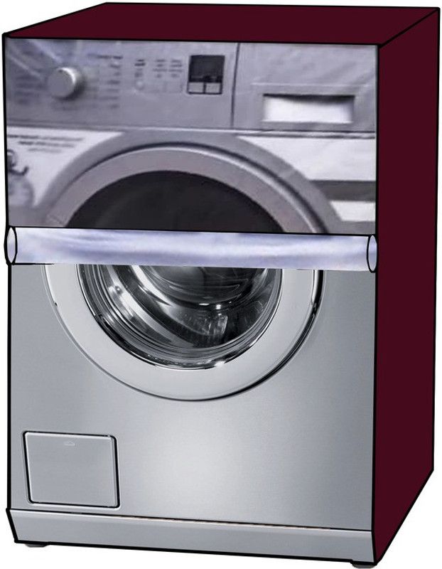 KVAR Front Loading Washing Machine Cover  (Width: 69 cm, Maroon, TRANSPARENT)
