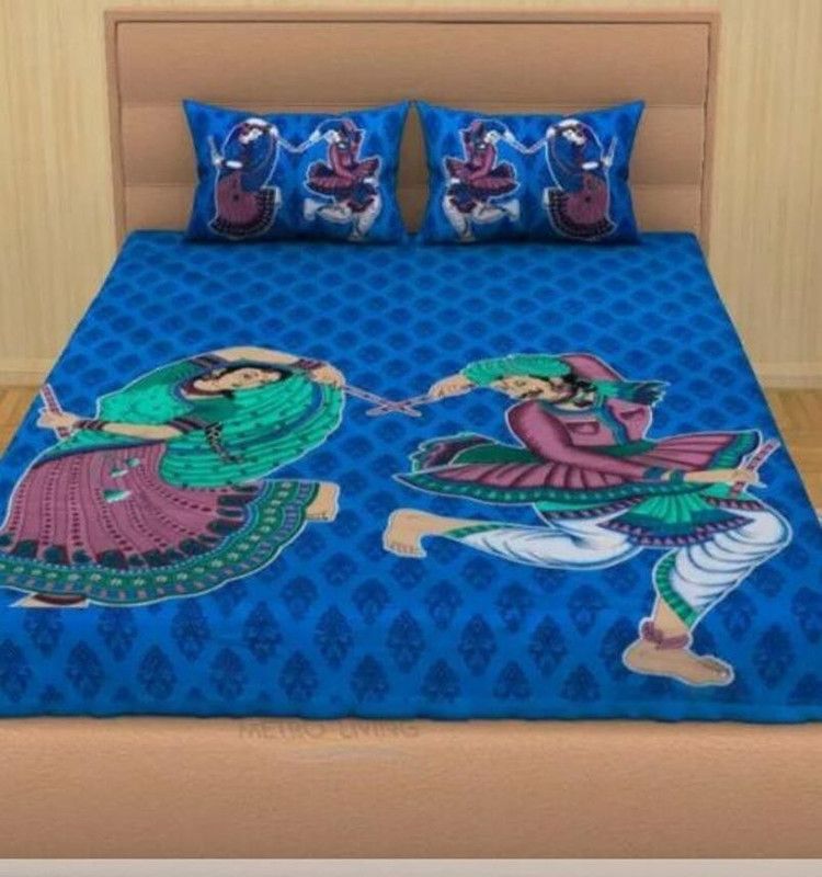shrihans 220 TC Cotton King Jaipuri Prints Flat Bedsheet  (Pack of 3, Blue,Green)