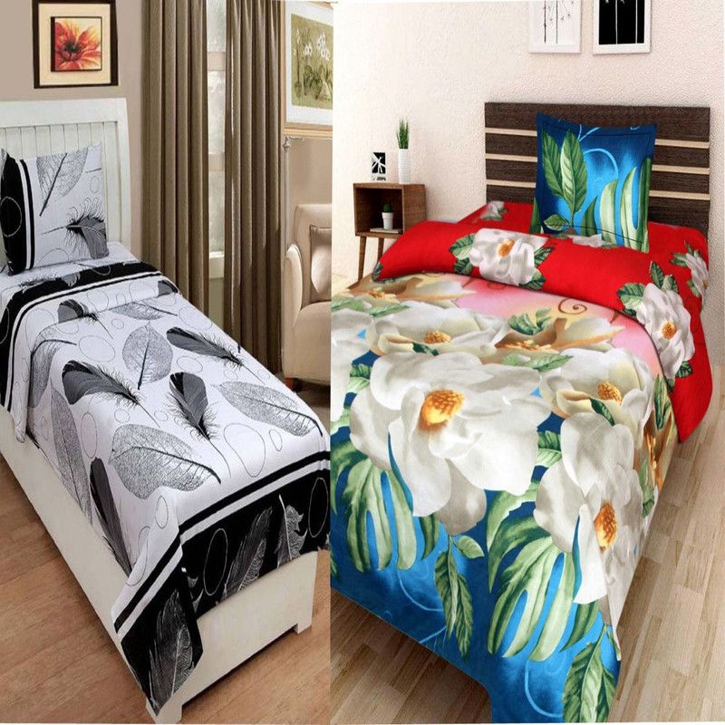 Bhagwati Handloom 185 TC Cotton Single Floral Flat Bedsheet  (Pack of 2, Black)