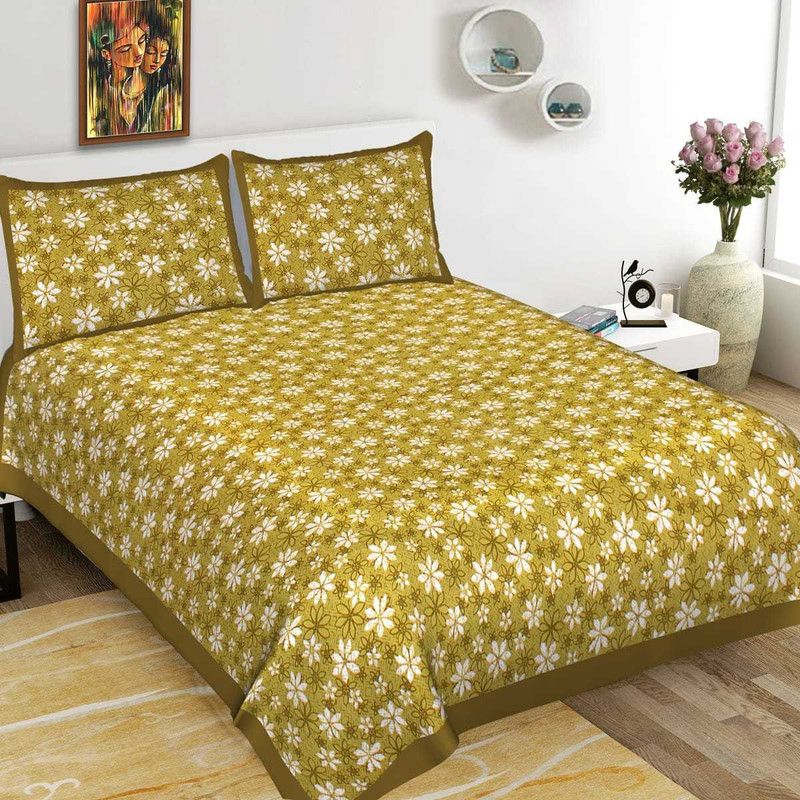 ambera 144 TC Cotton Double Floral Flat Bedsheet  (Pack of 1, Green)