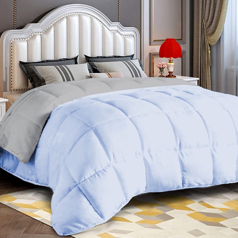 Indian Kingdom Solid Single AC Blanket for AC Room  (Microfiber, Silver/Sky Blue)