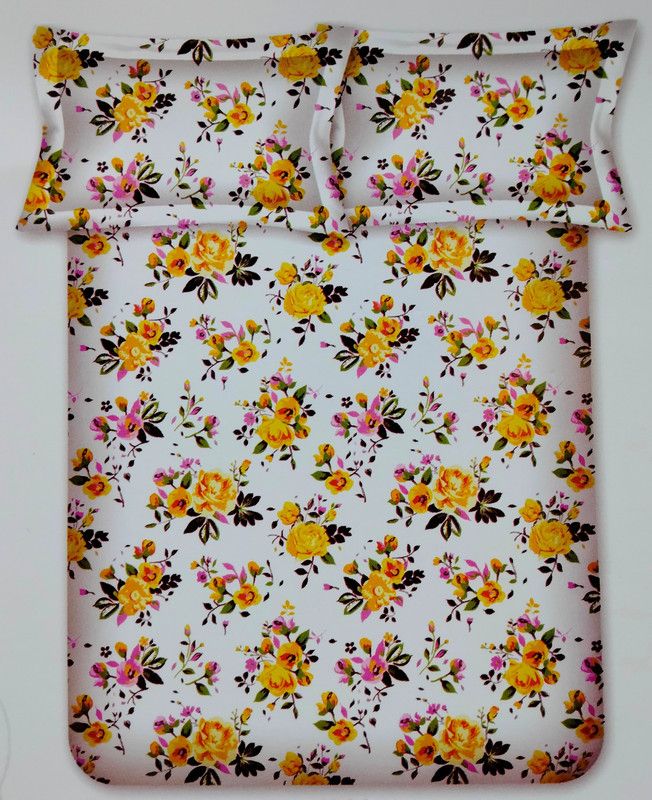 GFM 220 TC Cotton King Floral Flat Bedsheet  (Pack of 1, White, Yellow, Pink)
