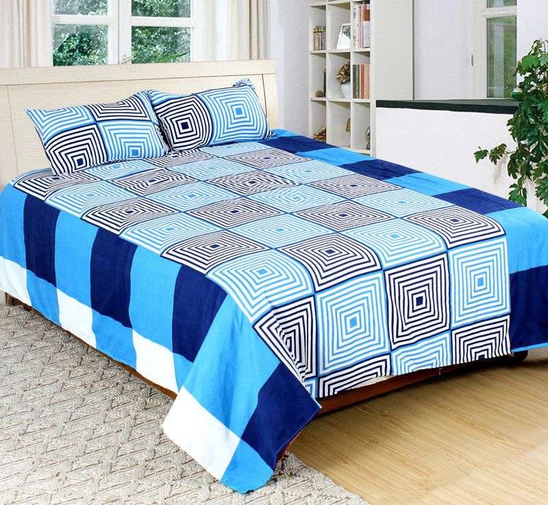 Sumit Fab 148 TC Polycotton Queen Checkered Flat Bedsheet  (Pack of 1, Light Blue)
