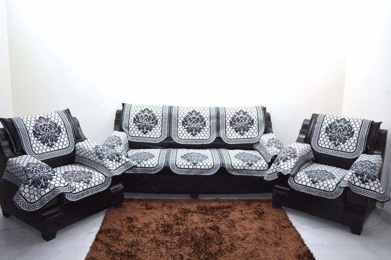 KINGLY Chenille Abstract Sofa Cover  (Black Pack of 12)