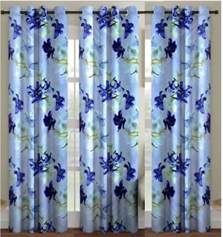 153 cm (5ft) Window Curtain  (Blue, Pack of 3)