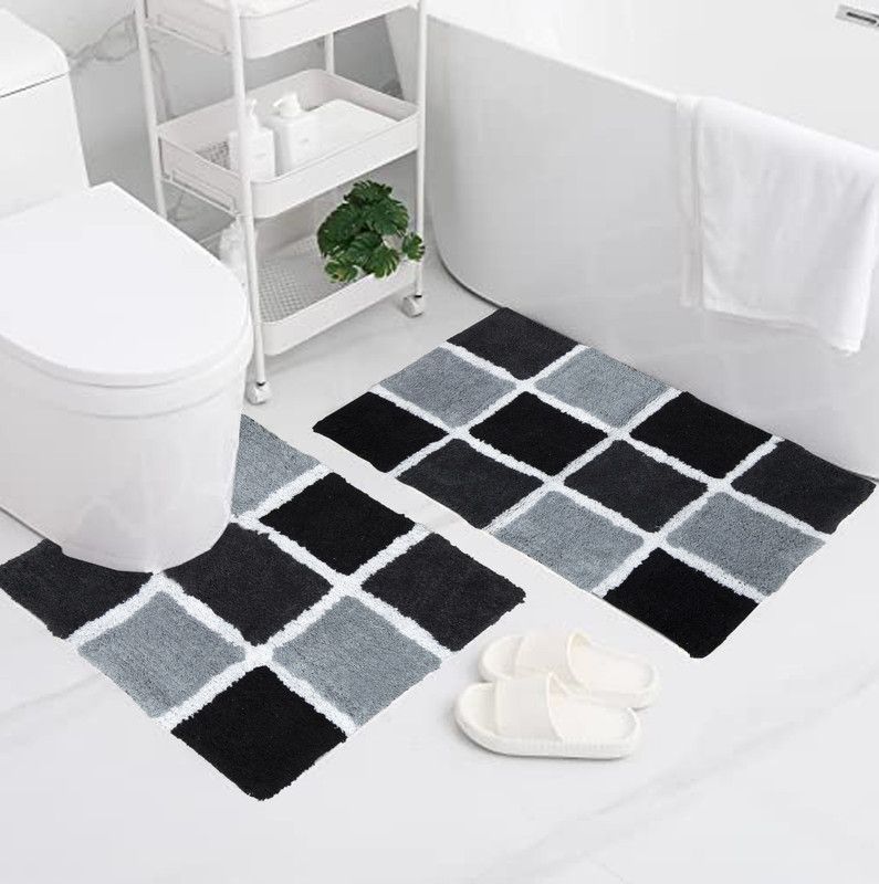 AAZEEM Cotton Bathroom Mat  (Black, Free, Pack of 2)