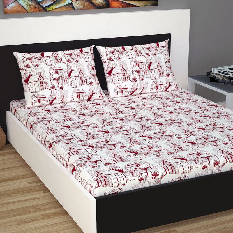 Divine Casa 144 TC Cotton Double Printed Flat Bedsheet  (Pack of 1, Maroon)
