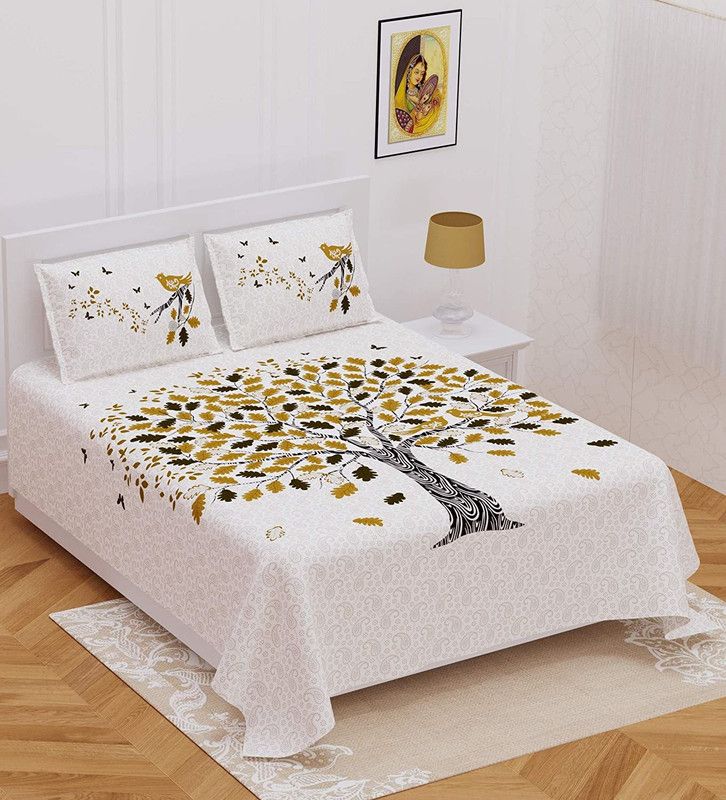 Rangun 104 TC Cotton Double Floral Flat Bedsheet  (Pack of 1, Brown)