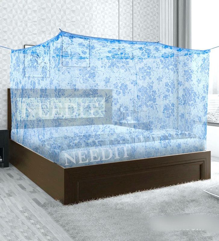 NEEDIT Cotton Adults Washable DIAMOND DESIGN KING SIZE BED MOSQUITO NET Mosquito Net  (Blue, Bed Box)