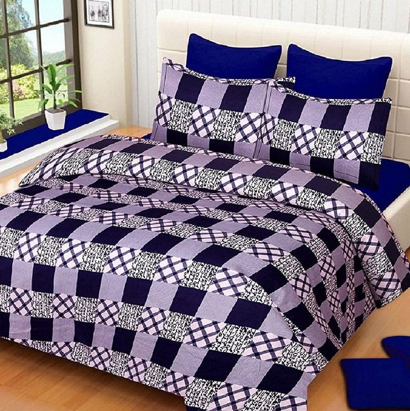 Shivi Creation 144 TC Polycotton Double 3D Printed Flat Bedsheet  (Pack of 1, Blue)