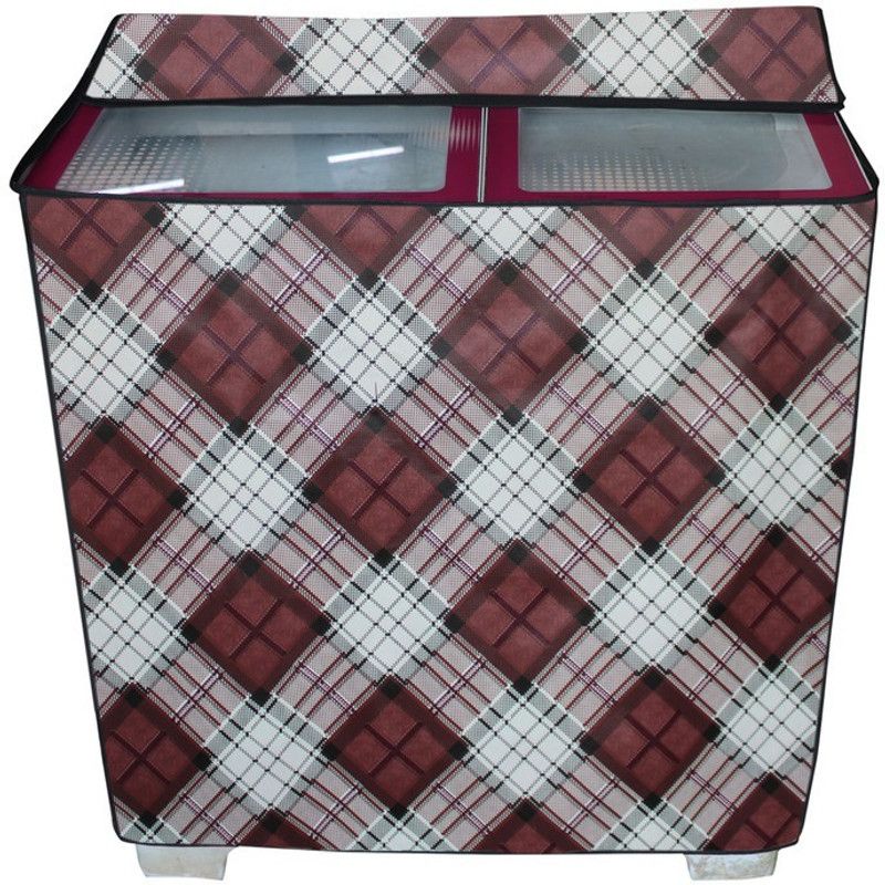 KingMatters Semi-Automatic Washing Machine Cover  (Width: 91 cm, Cannon pink, White)