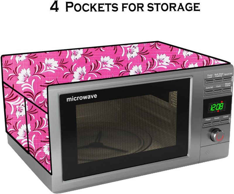 KVAR Microwave Oven Cover  (Width: 50 cm, White, Dark Pink)