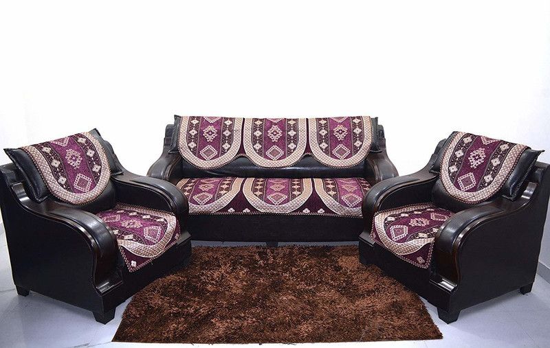 KINGLY Chenille Abstract Sofa Cover  (Multicolor Pack of 6)