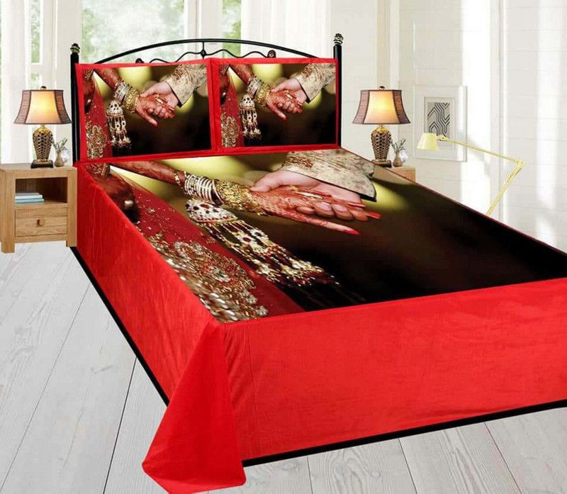 Navrang Matching Center 300 TC Velvet Queen Printed Flat Bedsheet  (Pack of 1, Red, Black)