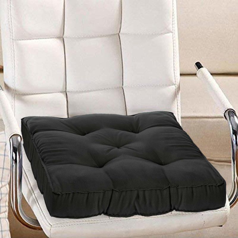 RF Relaxfeel Cotton Solid Chair Pad Pack of 1  (Black)