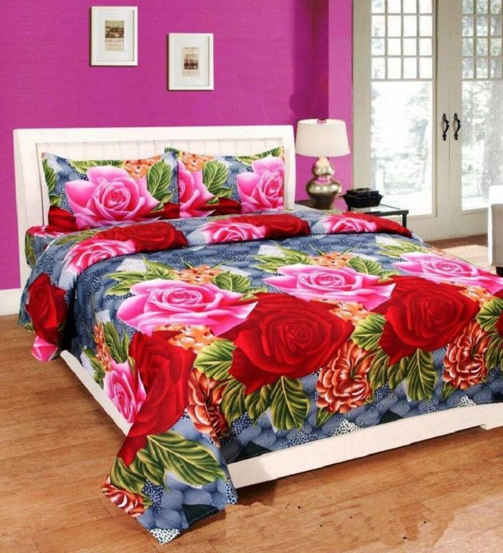shyokand 145 TC Polycotton Double 3D Printed Flat Bedsheet  (Pack of 1, Multicolor)