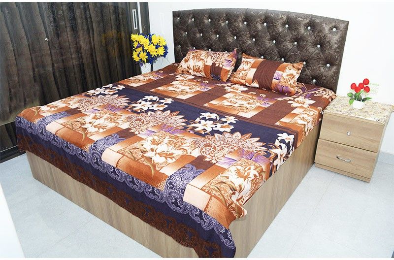 ZAAQ 140 TC Polycotton Double Floral Flat Bedsheet  (Pack of 1, Brown)