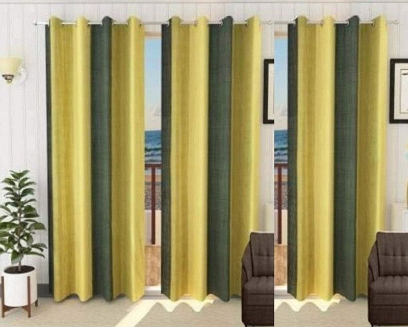 MSD Decor Hub 213 cm (7 ft) Polyester Room Darkening Door Curtain (Pack Of 3)  (Striped, Green)