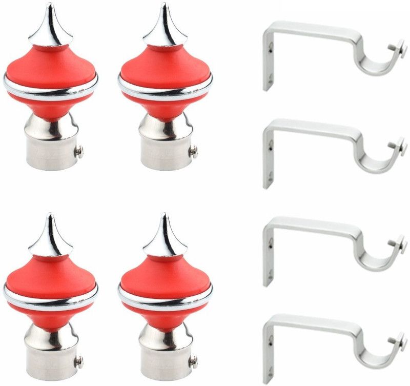 GRIVAN Silver, Red Rod Rail Bracket, Curtain Hooks, Curtain Rods, Curtain Knobs Metal  (Pack of 4)