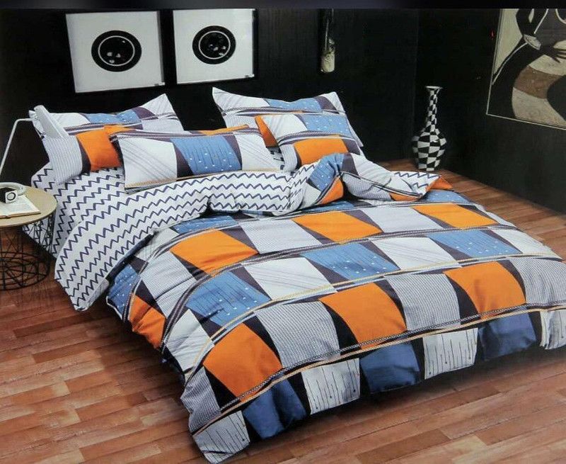 RS COLLACTION 150 TC Polycotton Double 3D Printed Flat Bedsheet  (Pack of 1, Orange)