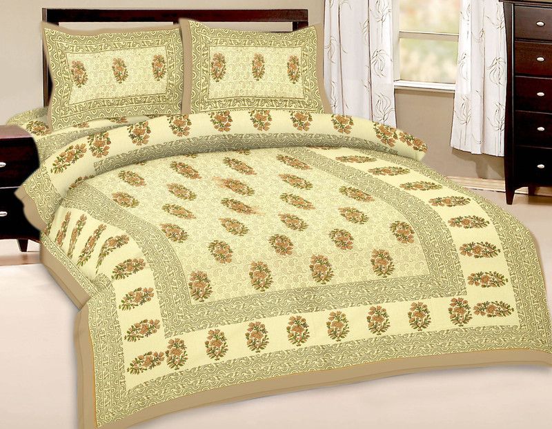 Bombay Spreads 120 TC Cotton Double Printed Flat Bedsheet  (Pack of 1, Brown)