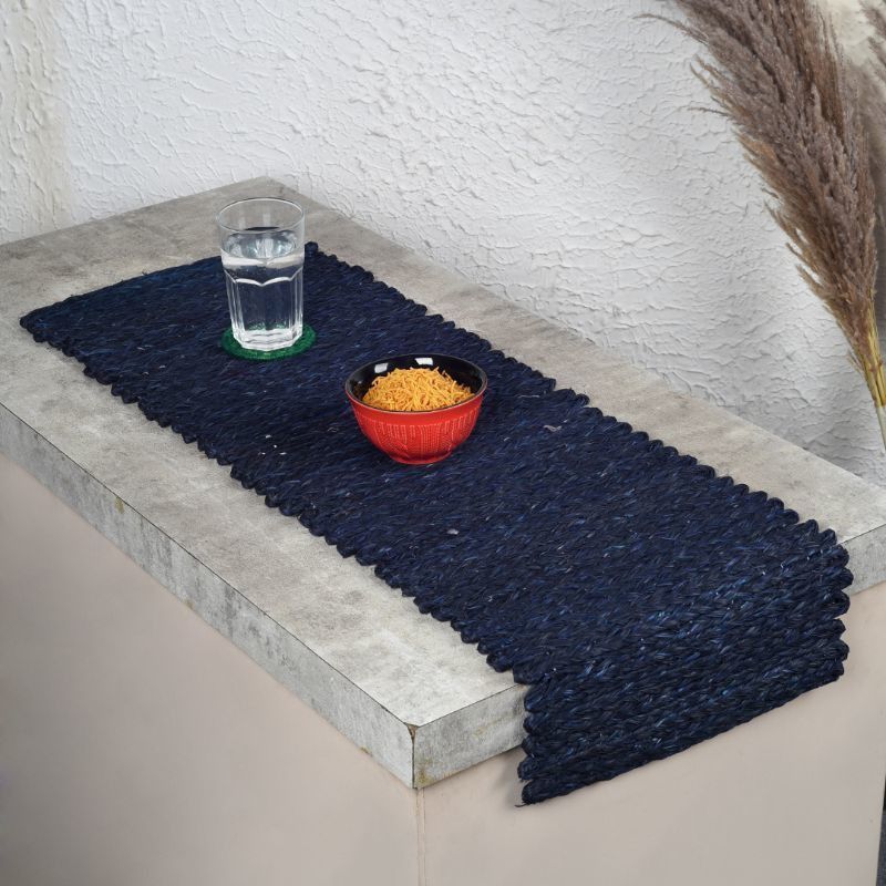 Unravel India Black 36 cm Reversible Table Runner  (River Grass)