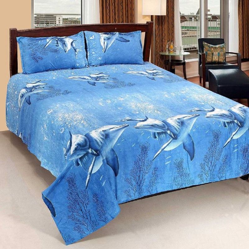 144 TC Polycotton Double Animal Bedsheet  (Pack of 1, Blue)