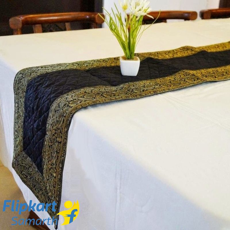 Indha Craft Black 182.9 cm Table Runner  (Polyester)