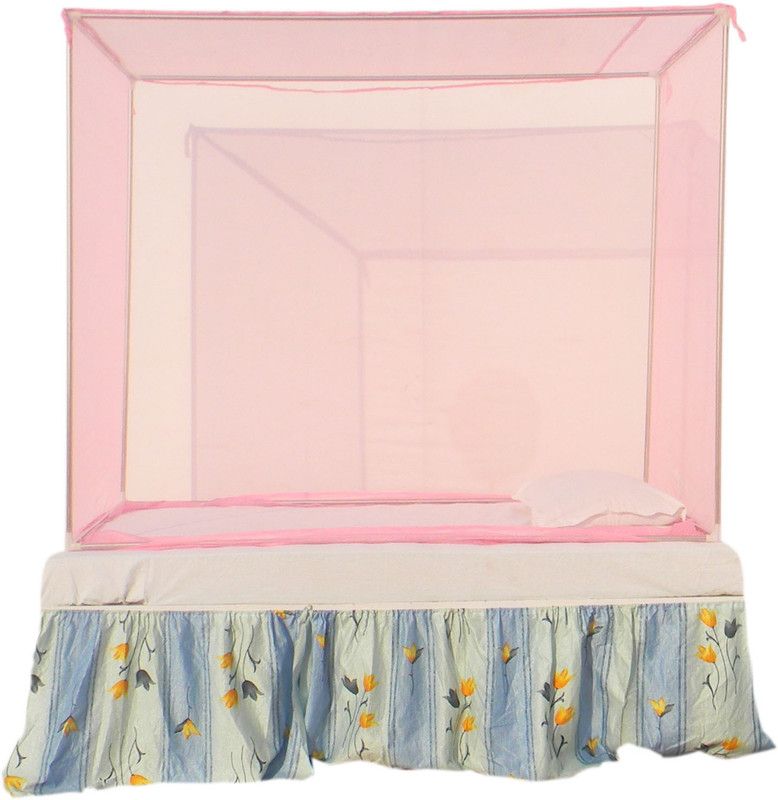 Homecute Nylon Adults Washable SE102 Nylon One Colour Simple Single Bed Mosquito Net 6 X 4 ft Mosquito Net  (Pink, Frame Hung)