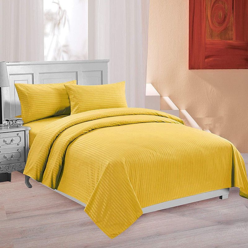 AVI 300 TC Cotton Single Striped Flat Bedsheet  (Pack of 2, Golden)