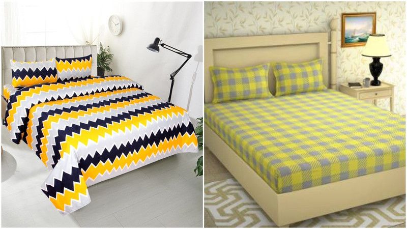 Shyokandfab 158 TC Polycotton Double Checkered Flat Bedsheet  (Pack of 1, Multicolor)