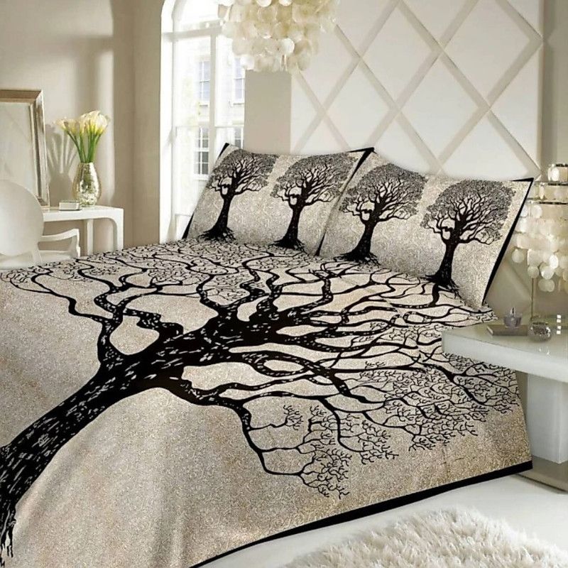 RAJDEVI JAIPUR PRINTS 228 TC Cotton King 3D Printed Flat Bedsheet  (Pack of 3, Black)
