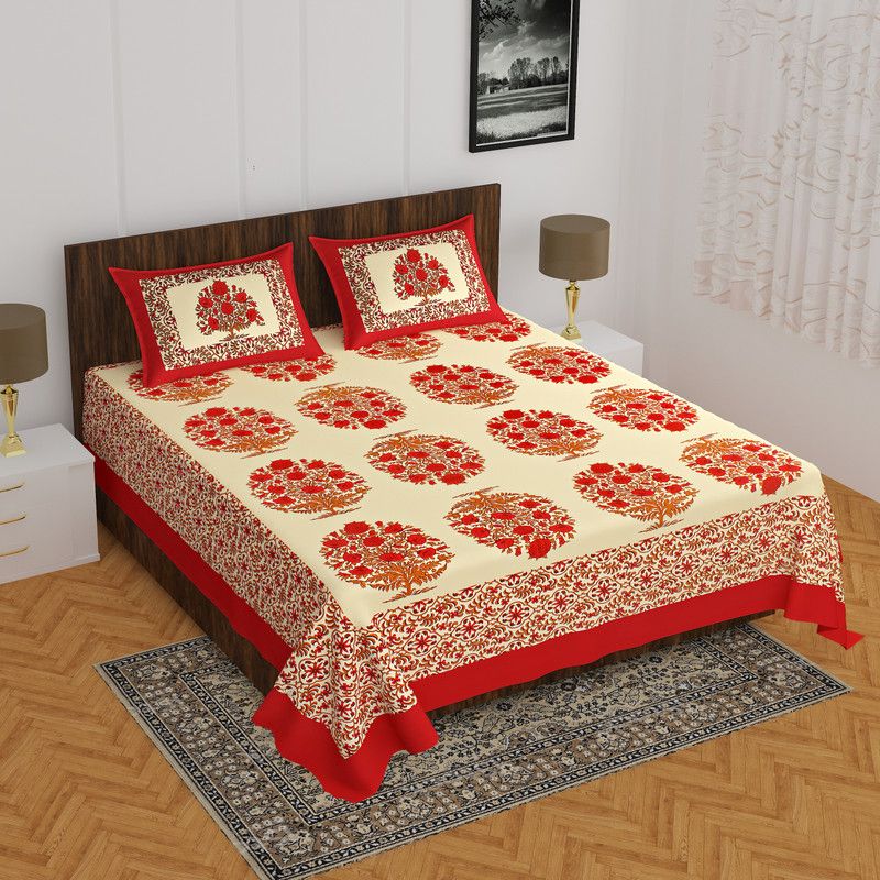 Home@shop 144 TC Cotton Double Printed Flat Bedsheet  (Pack of 1, Red)
