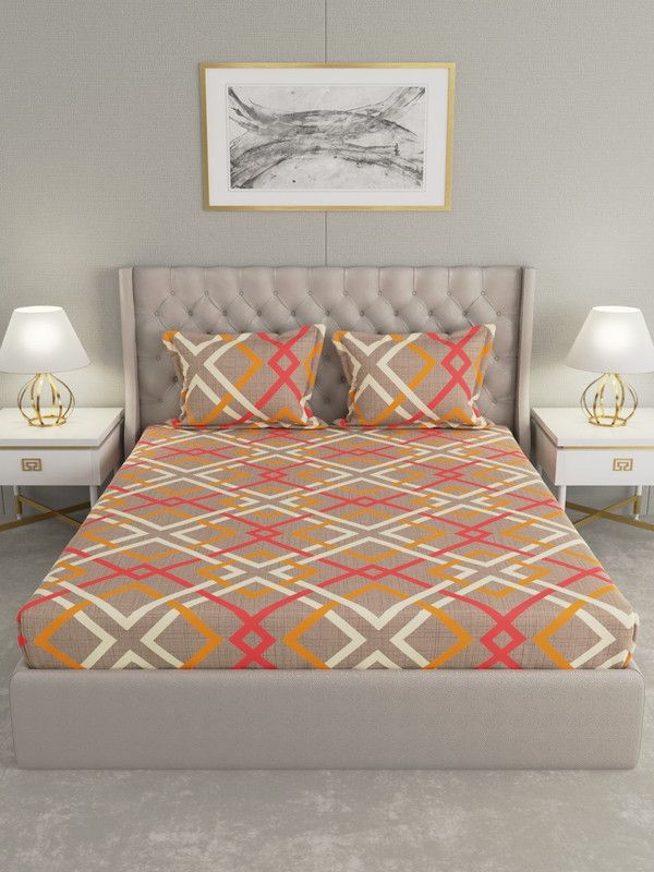 Raymond Home 104 TC Cotton Double Geometric Flat Bedsheet  (Pack of 1, Red)