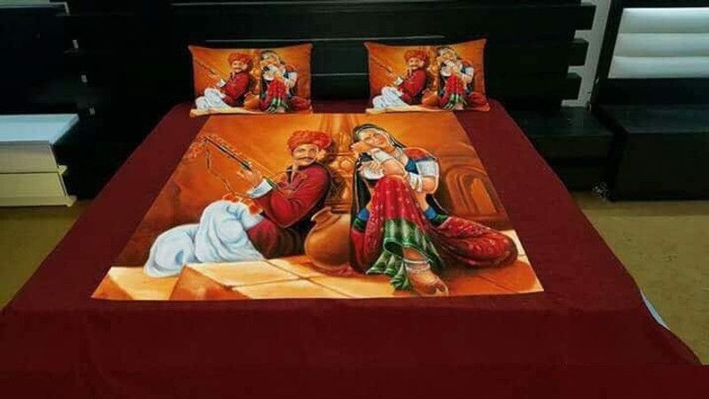 THE HOME STYLE 240 TC Velvet Double Printed Flat Bedsheet  (Pack of 1, Maroon)