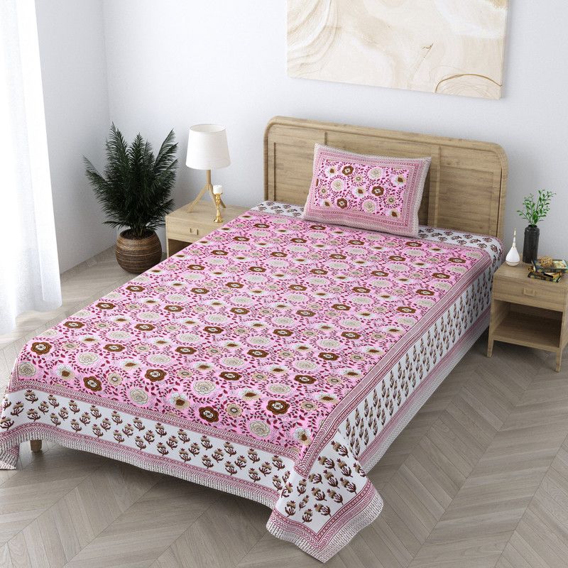 210 TC Cotton Single Bedsheet  (Pack of 2, Pink)