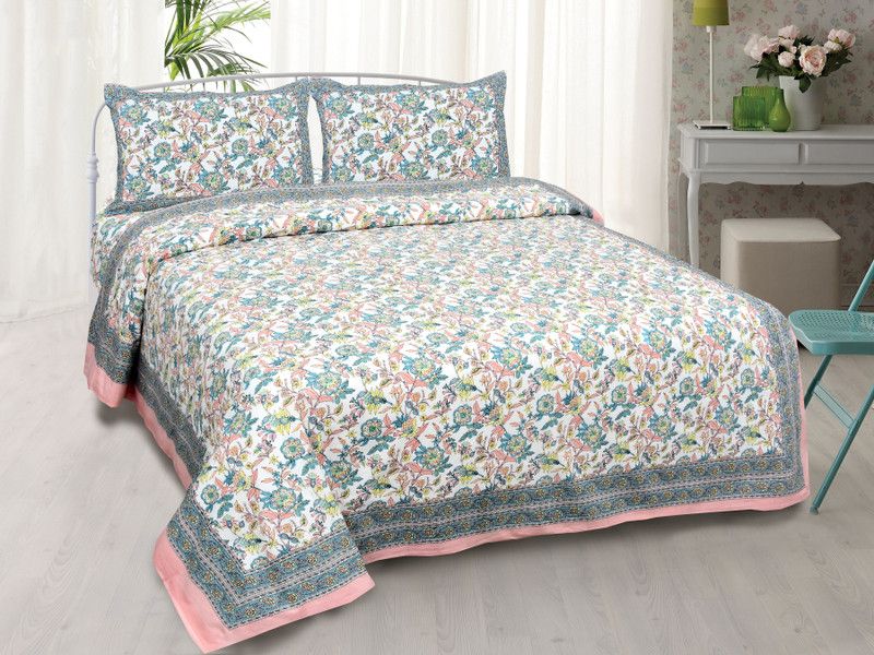 AarnaTrendz 200 TC Cotton King Floral Flat Bedsheet  (Pack of 1, Grey)