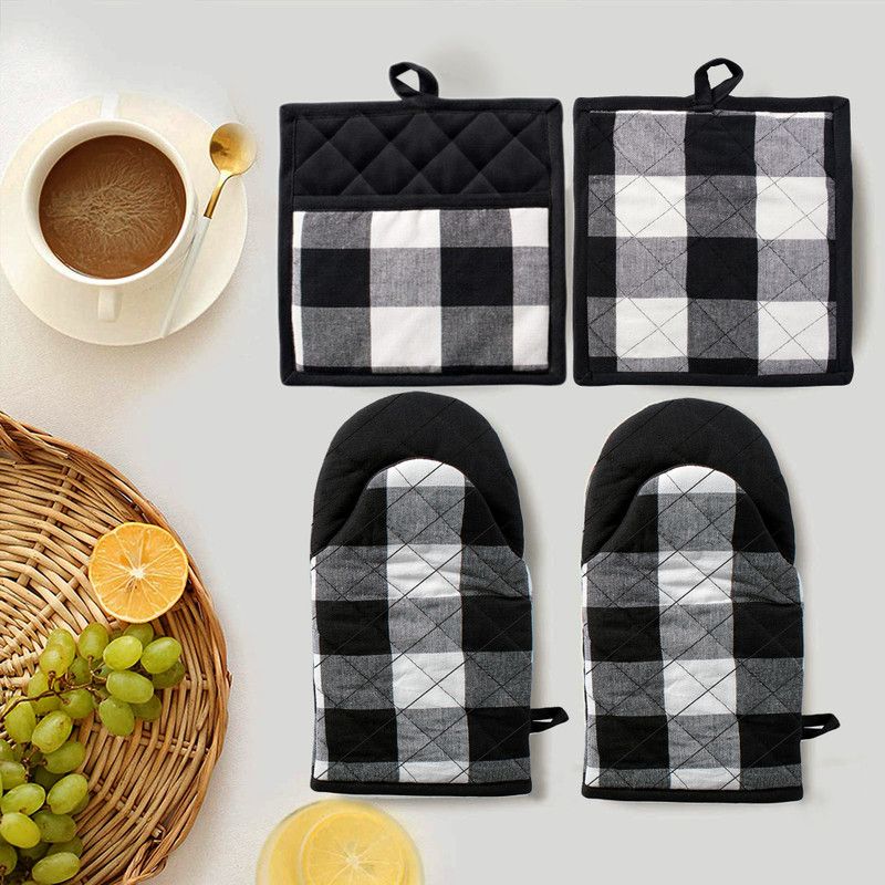 Lushomes Black Cotton Kitchen Linen Set  (Pack of 4)