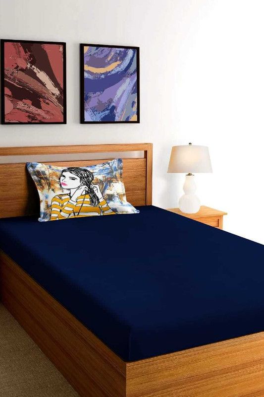 vdc 250 TC Polycotton Single Solid Flat Bedsheet  (Pack of 1, Blue)
