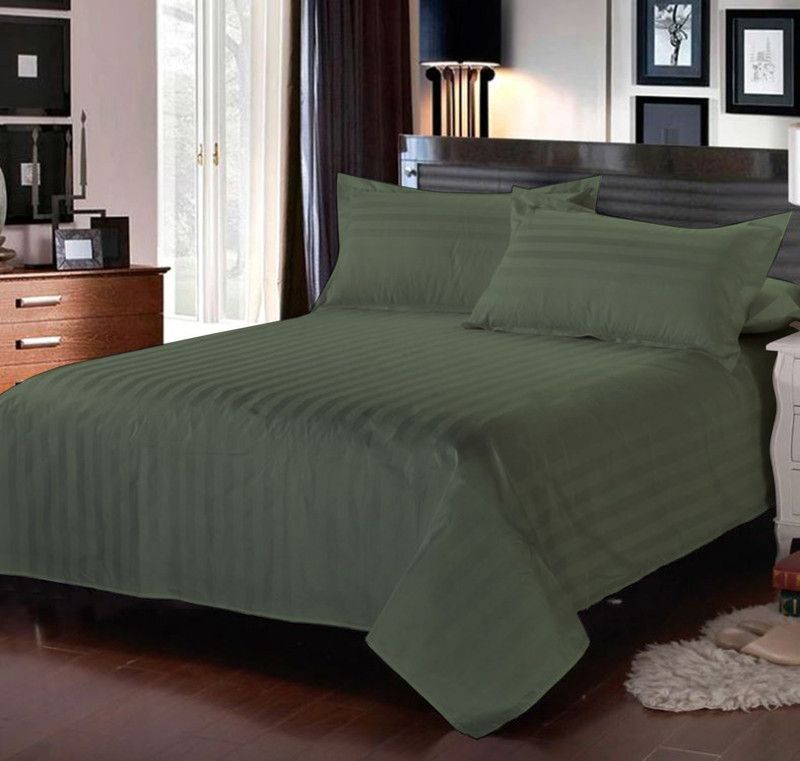 AVI 310 TC Cotton Queen Striped Flat Bedsheet  (Pack of 1, Grey)