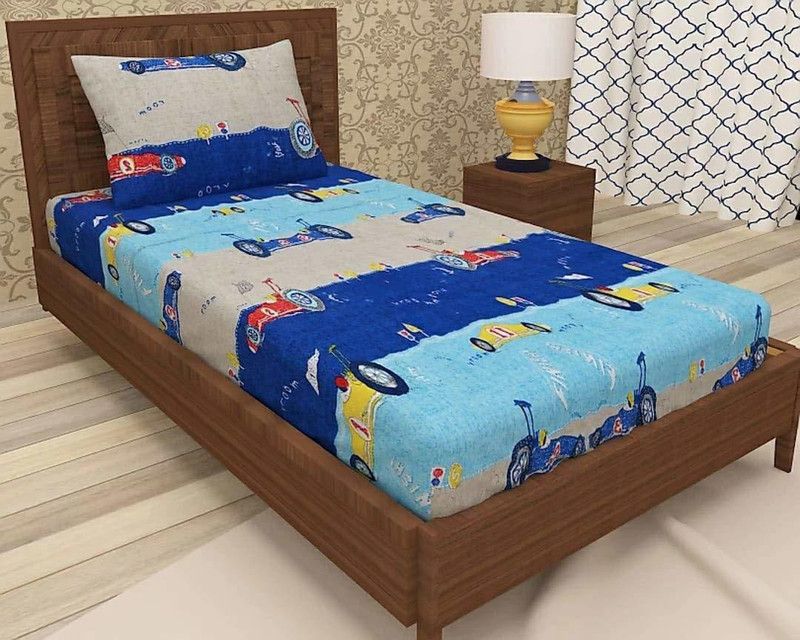 Skytex 100 TC Cotton Single Cartoon Flat Bedsheet  (Pack of 1, Aqua)