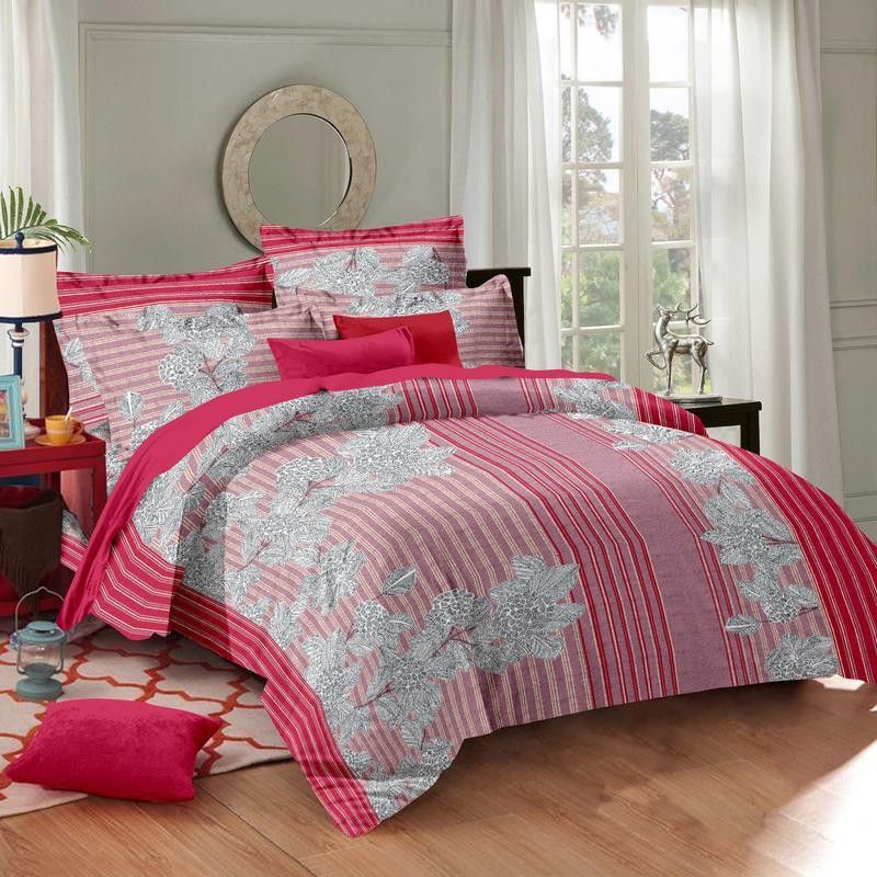 GIFTY 220 TC Cotton Queen Floral Flat Bedsheet  (Pack of 1, Maroon)