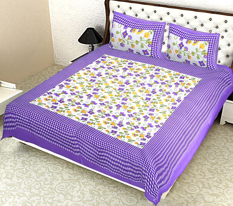 anjali fashion 150 TC Cotton Double Jaipuri Prints Flat Bedsheet  (Pack of 3, Purple)