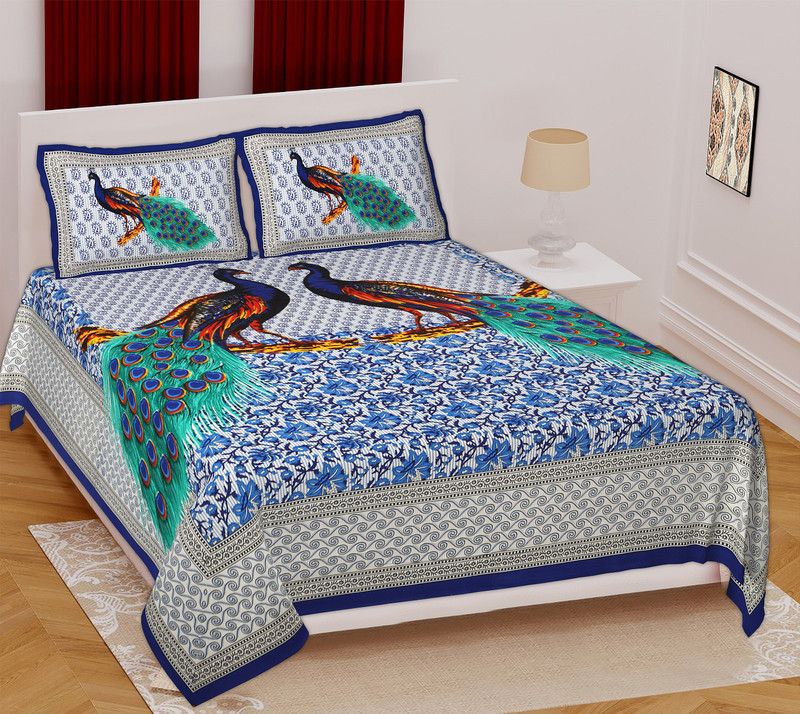 A to Z Handicrafts 144 TC Cotton Queen Animal Flat Bedsheet  (Pack of 1, Blue)