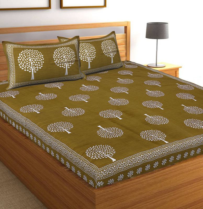 Dwarkadheesh 114 TC Cotton Double Floral Flat Bedsheet  (Pack of 1, Grey)