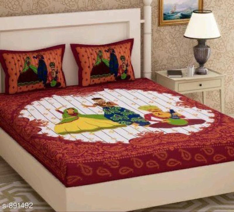 CHIRAG TEXTILES 240 TC Cotton Double Jaipuri Prints Flat Bedsheet  (Pack of 1, Multicolor)