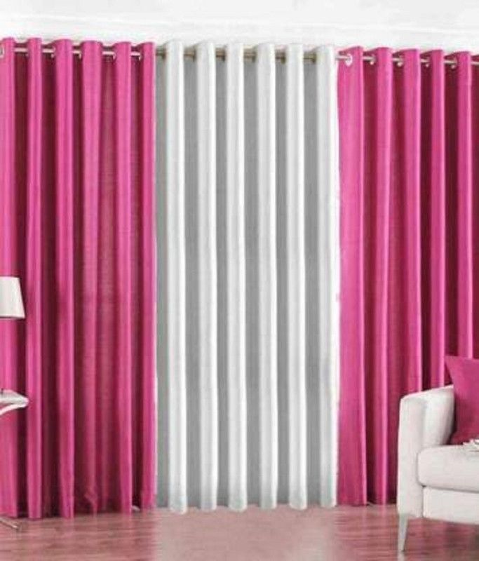 152.4 cm (5ft) Window Curtain  (Pink, White, Pack of 3)
