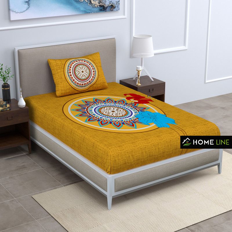 Homeline 104 TC Cotton Single Floral Flat Bedsheet  (Pack of 1, Musterd)