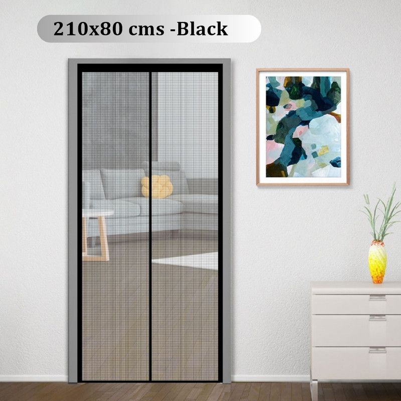 Classic Mosquito Net Fibre Adults Washable (210*80 cm)Magnetic Screen Curtain Patio Door mesh Self-Closing with Full Frame self adesive Hook&Loop Mosquito Net  (210x80-Black-FG, Frame Hung)